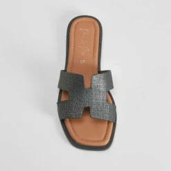 Clearance Sandalia pala ancha negra PICCOLA PIU Mujer Sandalias Planas