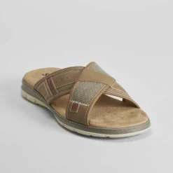 Sandalia pala cruzada acolchada taupe Hombre Sandalias