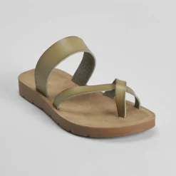 Outlet Sandalia plana esclava kaki Mujer Sandalias Planas