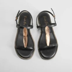 Best Sandalia plana metales negro PICCOLA PIU Mujer Sandalias Planas