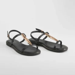 Best Sandalia plana metales negro PICCOLA PIU Mujer Sandalias Planas