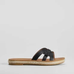 New Sandalia plana pala tiras negra Mujer Sandalias Planas