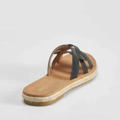 New Sandalia plana pala tiras negra Mujer Sandalias Planas