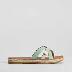 Outlet Sandalia plana pala tiras beige Mujer Sandalias Planas