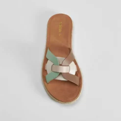 Outlet Sandalia plana pala tiras beige Mujer Sandalias Planas