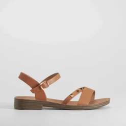 Clearance Sandalia plana tachuelas marrón Mujer Sandalias Planas