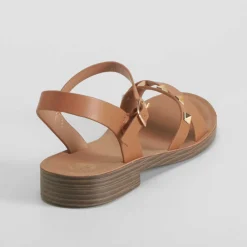 Clearance Sandalia plana tachuelas marrón Mujer Sandalias Planas