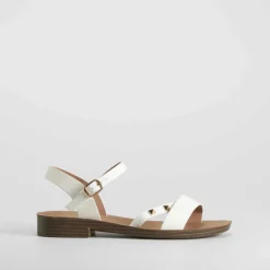 Online Sandalia plana tachuelas blanca Mujer Sandalias Planas