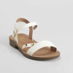 Online Sandalia plana tachuelas blanca Mujer Sandalias Planas