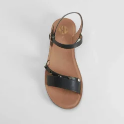 Best Sandalia plana tachuelas negra Mujer Sandalias Planas