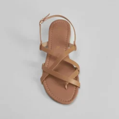 New Sandalia plana tiras camel PICCOLA PIU Mujer Sandalias Planas