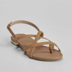 New Sandalia plana tiras camel PICCOLA PIU Mujer Sandalias Planas