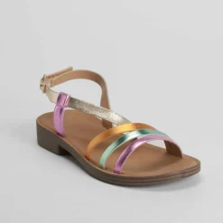Hot Sandalia plana tiras metalizado multicolor Mujer Sandalias Planas