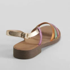 Hot Sandalia plana tiras metalizado multicolor Mujer Sandalias Planas