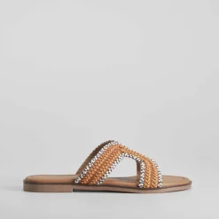 Online Sandalia plana tiras trenza marrón PICCOLA PIU Mujer Sandalias Planas
