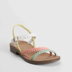 Sandalia plana tiras trenzada multicolor Mujer Sandalias Planas