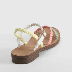 Sandalia plana tiras trenzada multicolor Mujer Sandalias Planas