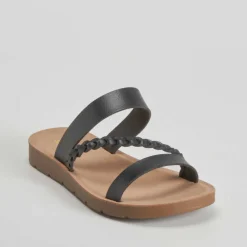 Hot Sandalia plana trenza negra Mujer Sandalias Planas