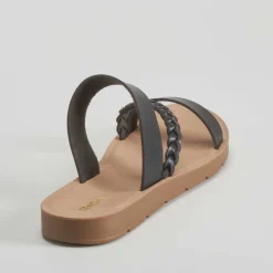 Hot Sandalia plana trenza negra Mujer Sandalias Planas