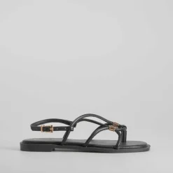 Outlet Sandalia plana tubular negra PICCOLA PIU Mujer Sandalias Planas
