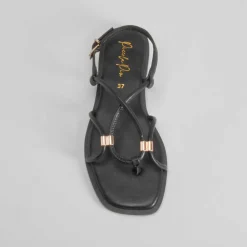 Outlet Sandalia plana tubular negra PICCOLA PIU Mujer Sandalias Planas