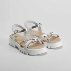 Sandalia tacón bajo de piel plata OH GIRL Sandalias