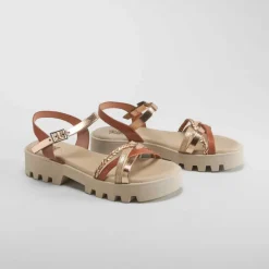 Sale Sandalia tacón bajo de piel marrón OH GIRL Sandalias