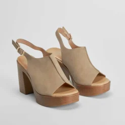 Discount Sandalia tacón plataforma beige Mujer Sandalias Plataforma|Sandalias Tacón