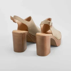 Discount Sandalia tacón plataforma beige Mujer Sandalias Plataforma|Sandalias Tacón