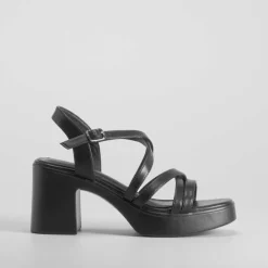 Discount Sandalia tacón tiras negra Mujer Sandalias Tacón