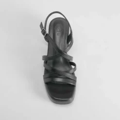 Discount Sandalia tacón tiras negra Mujer Sandalias Tacón