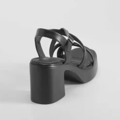 Discount Sandalia tacón tiras negra Mujer Sandalias Tacón