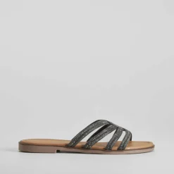 Online Sandalia tiras brillo negra PICCOLA PIU Mujer Sandalias Planas