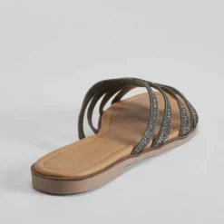 Online Sandalia tiras brillo negra PICCOLA PIU Mujer Sandalias Planas