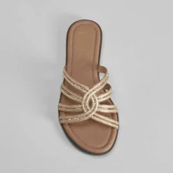 Sandalia tiras brillo oro PICCOLA PIU Mujer Sandalias Planas