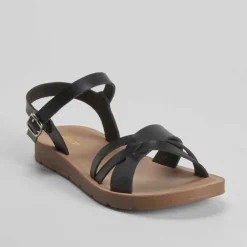 Hot Sandalia tiras cruzada negra Mujer Sandalias Planas