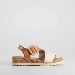 Best Sandalia tricolor taupe Mujer Sandalias Planas
