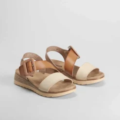 Best Sandalia tricolor taupe Mujer Sandalias Planas