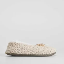 Online Slippers de mujer forradas beige lazo Mujer Calcetines|Zapatillas Casa