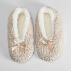 Online Slippers de mujer forradas beige lazo Mujer Calcetines|Zapatillas Casa