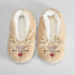 Outlet Slippers de mujer renos beige Calcetines