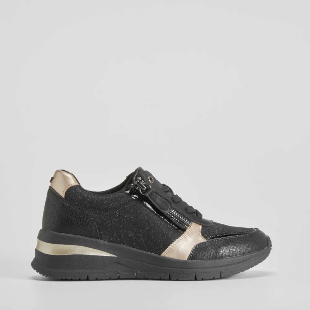 New Sneaker cuña con cordón negro Mujer Sneakers