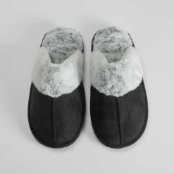 Online Zapatilla casa abierta pelo negra Mujer Zapatillas Casa