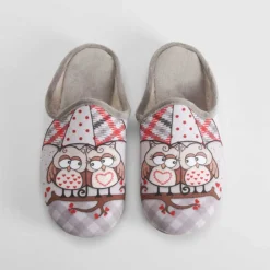 New Zapatilla casa beige búho Mujer Zapatillas Casa