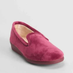 Outlet Zapatilla casa cerrada terciopelo burdeos Mujer Zapatillas Casa