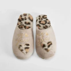 Outlet Zapatilla casa corazón y animal print beige Mujer Zapatillas Casa