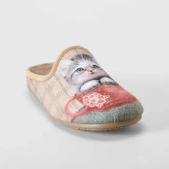 New Zapatilla casa gato beige Mujer Zapatillas Casa