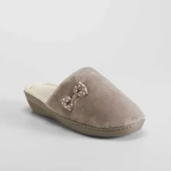 Hot Zapatilla casa lazo y topos taupe Mujer Zapatillas Casa