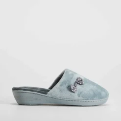 New Zapatilla casa lazo y topos gris Mujer Zapatillas Casa