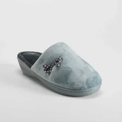 New Zapatilla casa lazo y topos gris Mujer Zapatillas Casa
